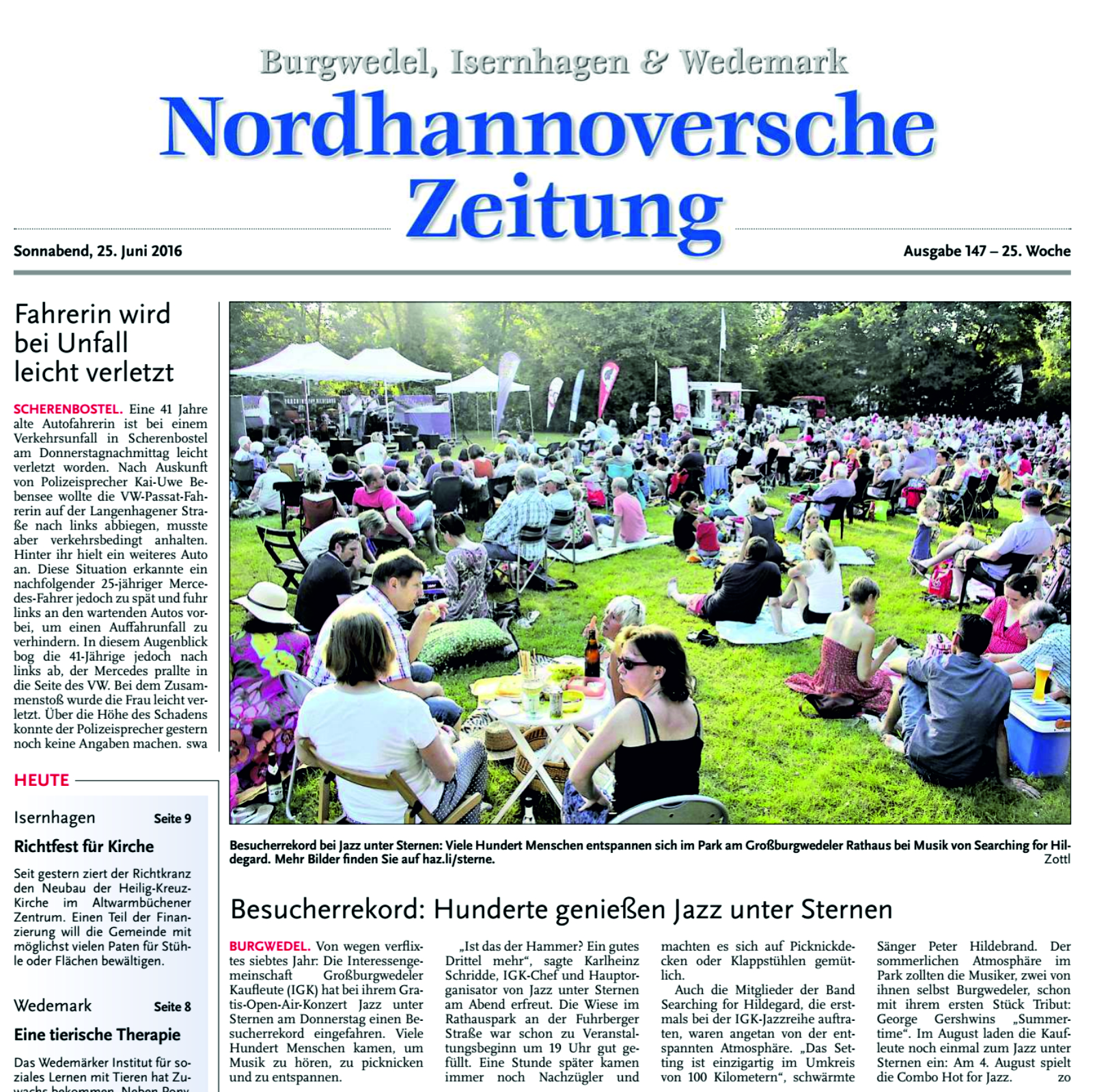 Nordhannoversche Zeitung lobt Searching for Hildegard Jazzband Hannover